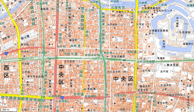 大阪市中央区付近の地図